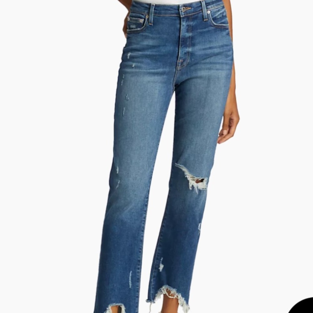 New Jonathan Simkhai distresses high ankle stretch ankle cropped jeans.